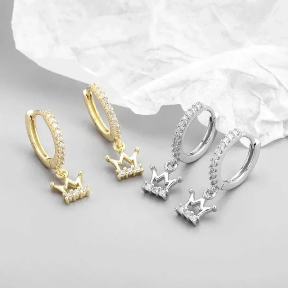 Sterling Silver Minimalist Crown Hoop Earrings